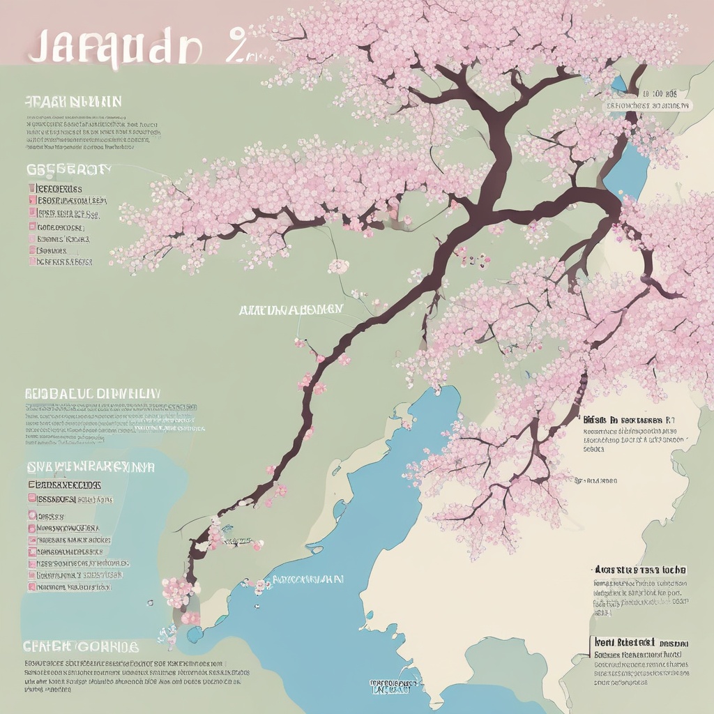 Map of Japan indicating cherry blossom viewing spots